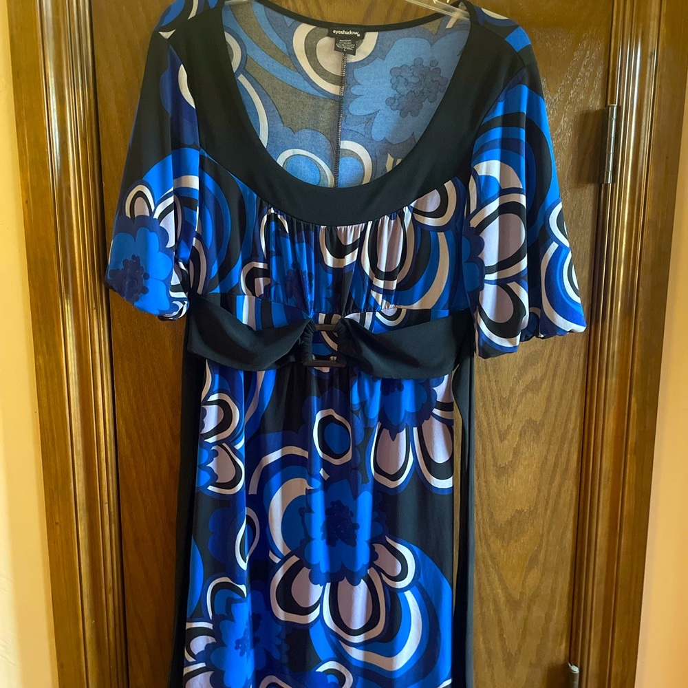 Blue dress with wraparound belt. Size L